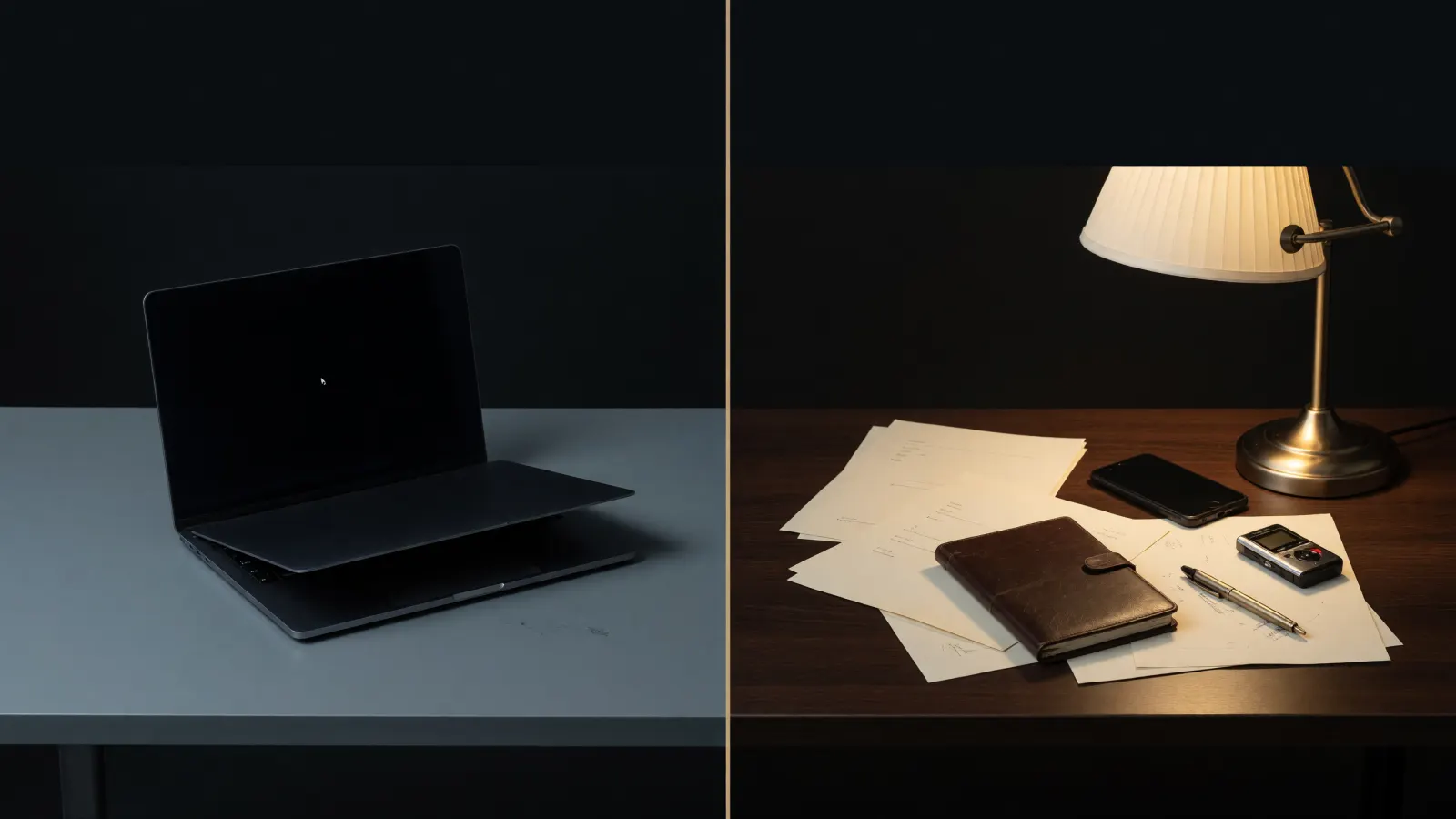 A waiting laptop beside a working desk